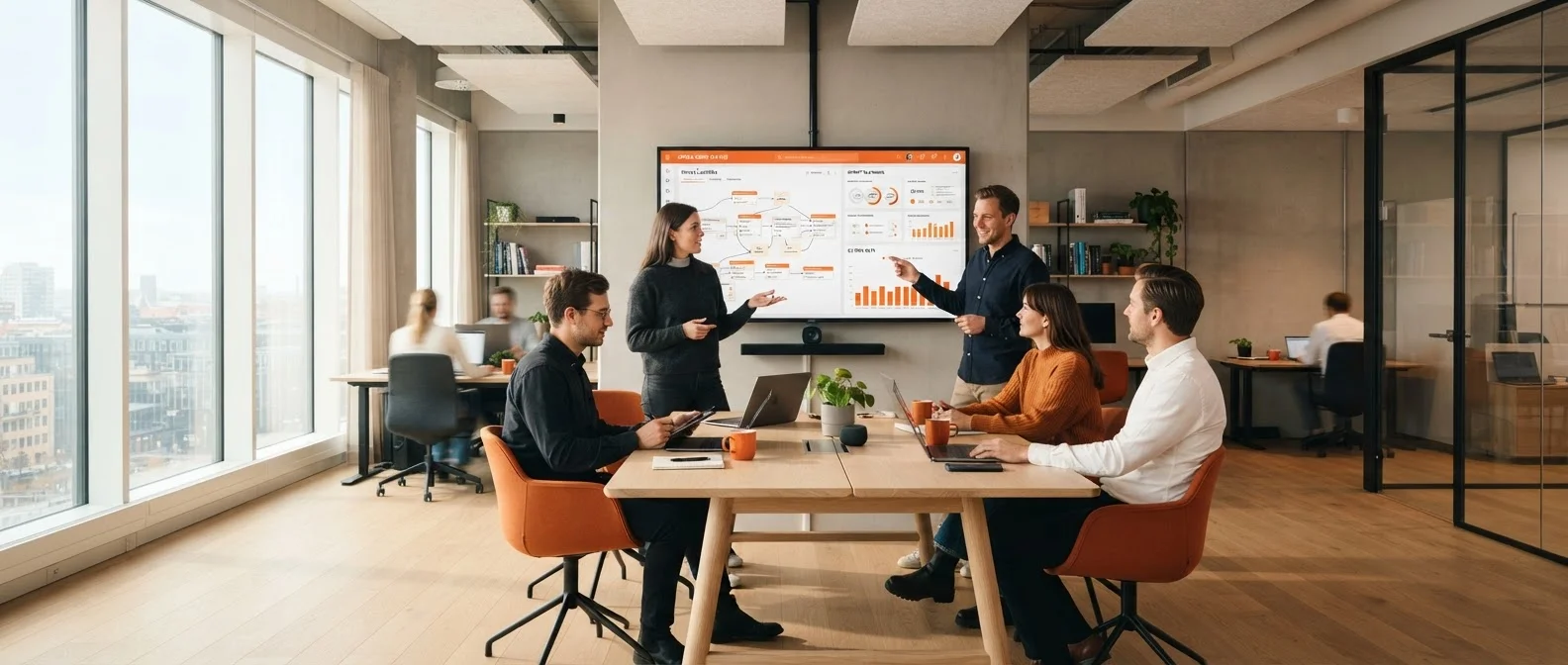 Irusris team går igenom en SEO-dashboard tillsammans